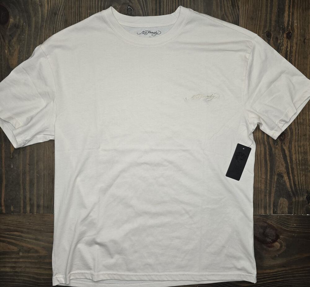 Men’s Ed Hardy plain Ivory short sleeve t-Shirt NWT Size Medium